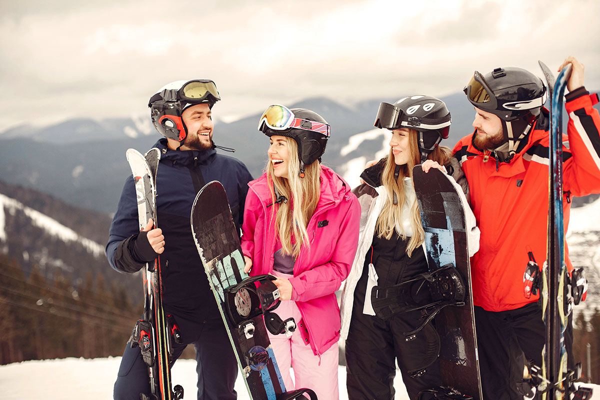 group of snowboarders