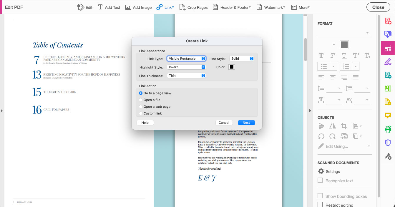 Sample of adding links to portfolio in Acrobat