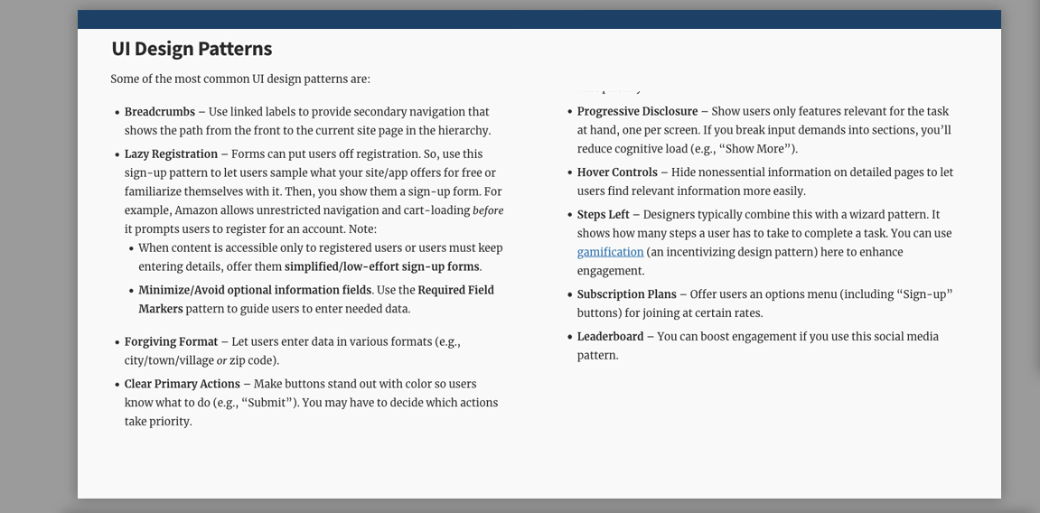 Sample of UI Design Patterns